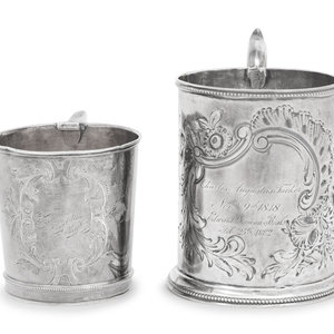 Two American Coin Silver Mugs 19th 34a3a1