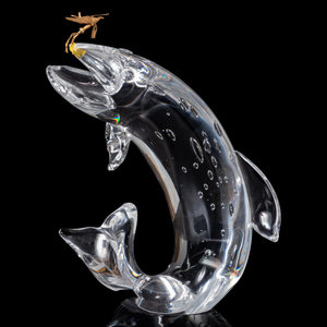 A Steuben Trout and Fly Glass Sculpture 1966 with 34a3c4