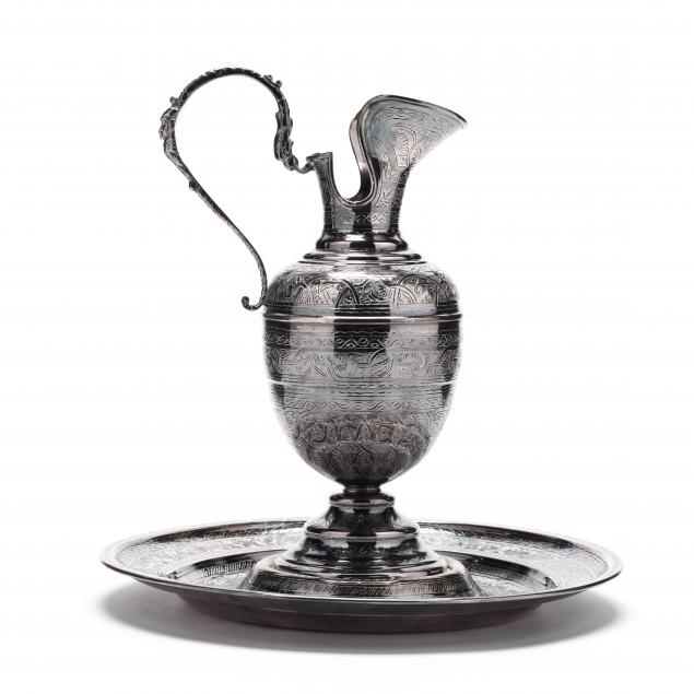 EGYPTIAN SILVER EWER AND STAND 34a480