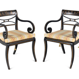 A Pair of Regency Black and Gold Painted 347d9e