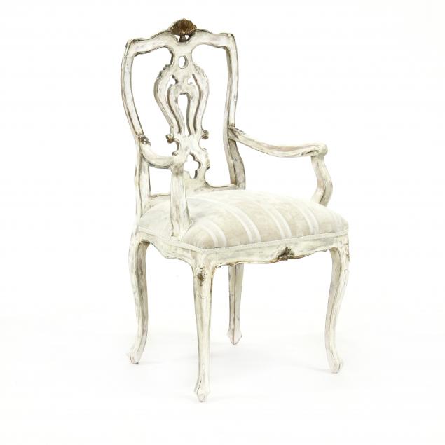 ITALIAN CARVED AND PAINTED ARMCHAIR