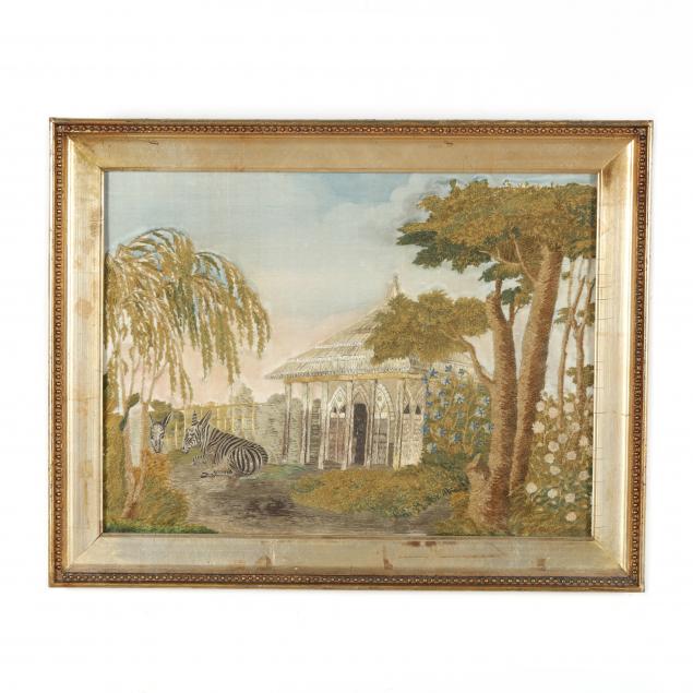 ANTIQUE FRAMED SILK AND WATERCOLOR 347e96