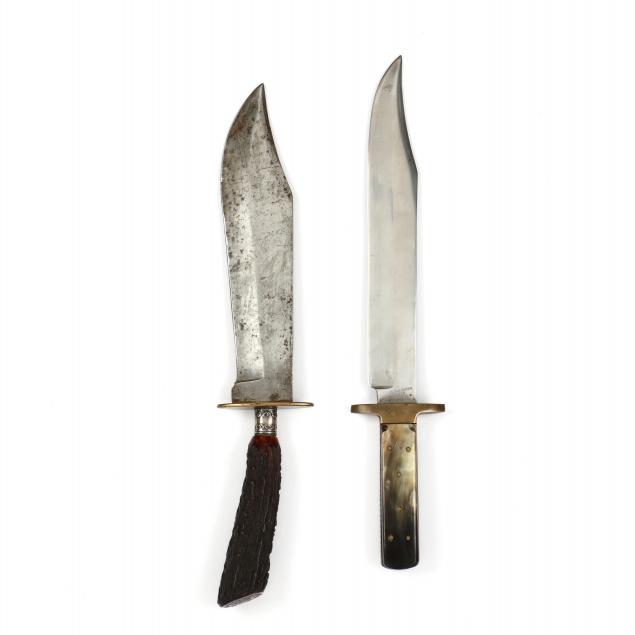 TWO LARGE ENGLISH CLIP POINT BOWIE KNIVES