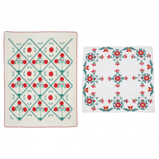 TWO FLORAL APPLIQUE QUILTS - TO