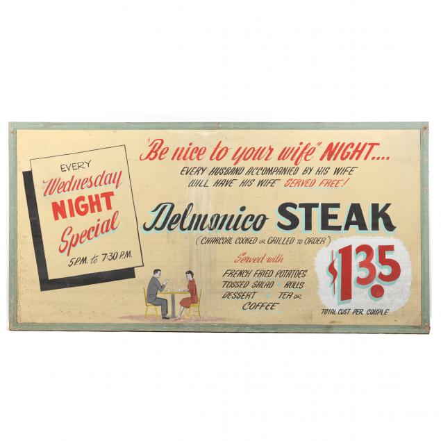 LARGE VINTAGE PAINTED RESTAURANT ADVERTISEMENT