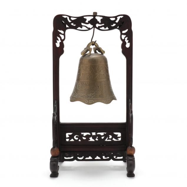 A CHINESE BRASS TEMPLE BELL ON