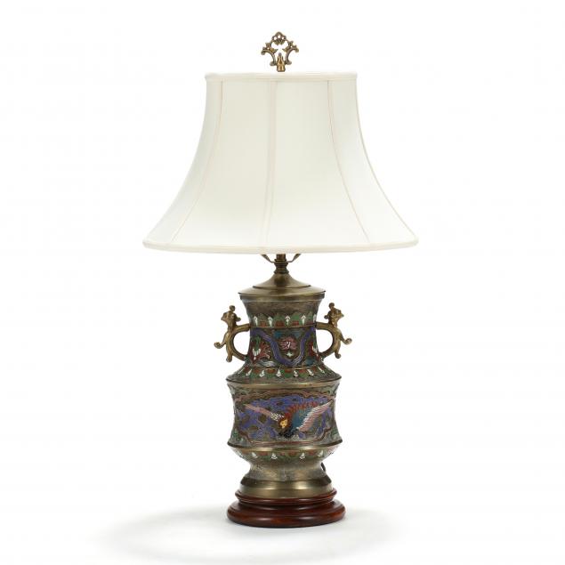 A CHINESE CHAMPLEVE URN TABLE LAMP
