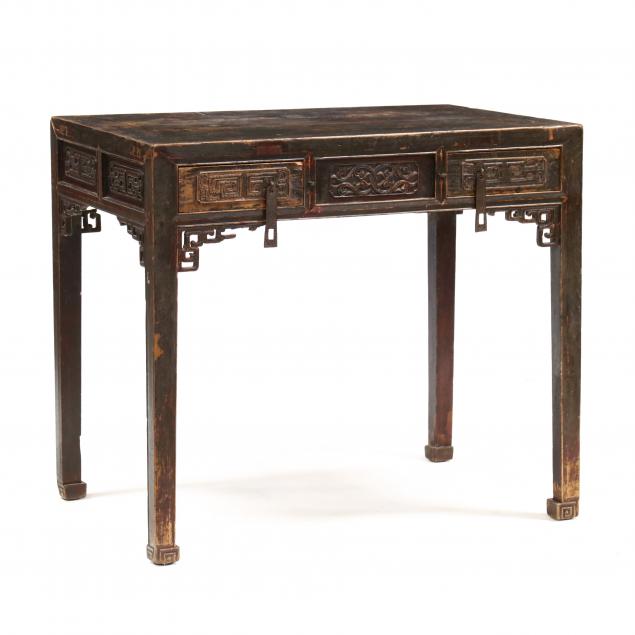 CHINESE CARVED ELM WORK TABLE Late