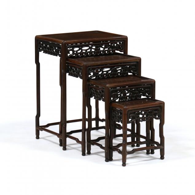 CHINESE NEST OF FOUR CARVED TABLES 3480ee