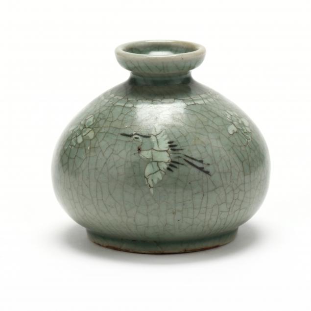 A KOREAN INLAID CELADON STONEWARE