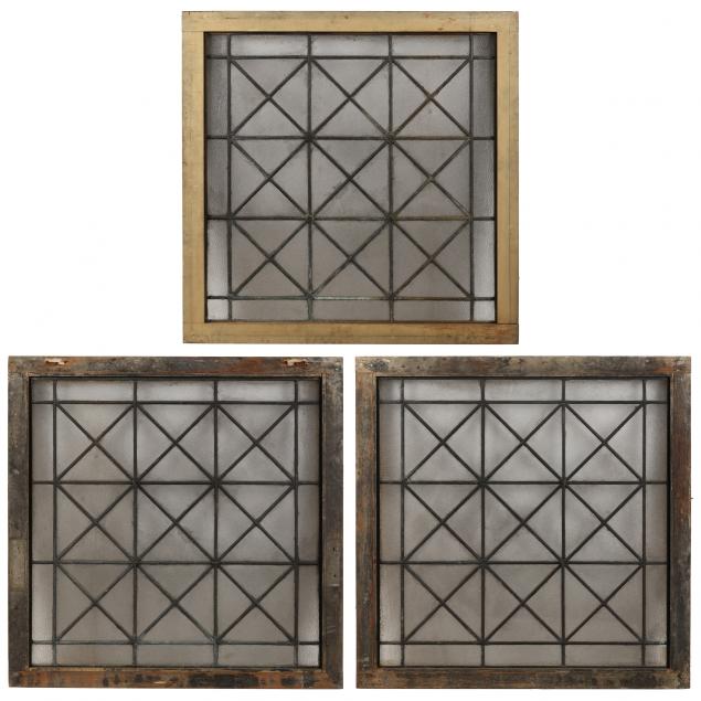 SET OF THREE VINTAGE LEADED GLASS 34818e