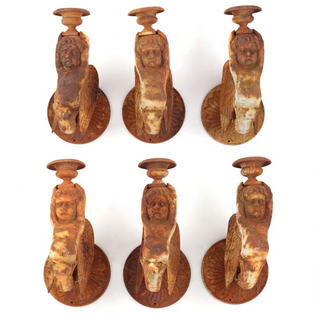 SET OF SIX FIGURAL CAST IRON SCONCES 34819a