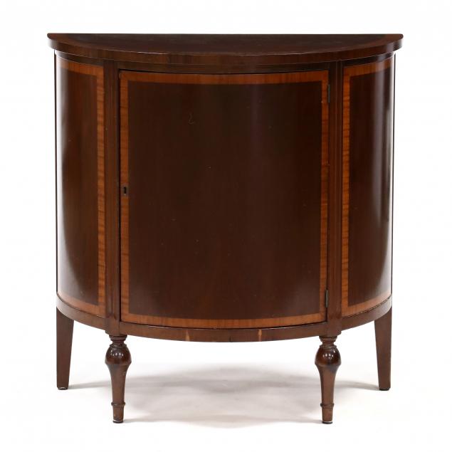 ENGLISH STYLE BANDED MAHOGANY DEMILUNE