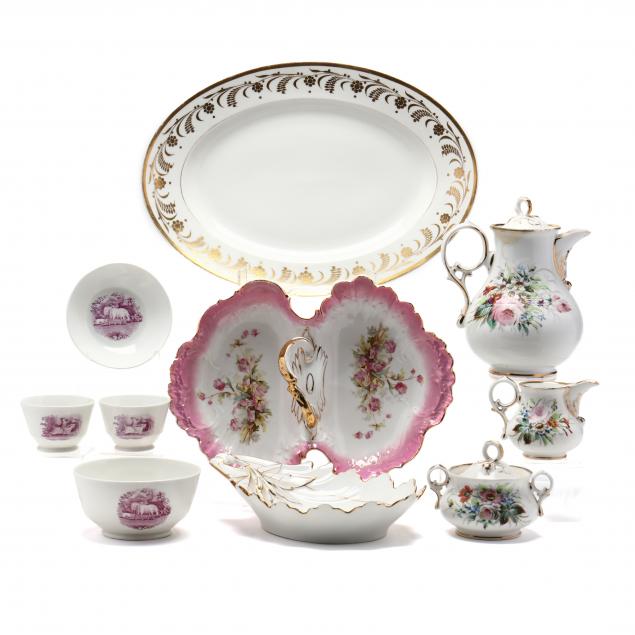 AN ANTIQUE GROUP OF FRENCH PORCELAINS