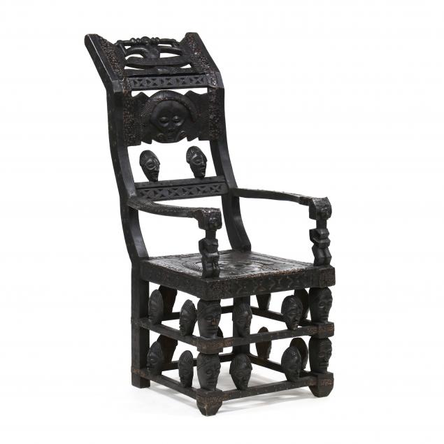 AFRICAN CARVED WOOD THRONE CHAIR