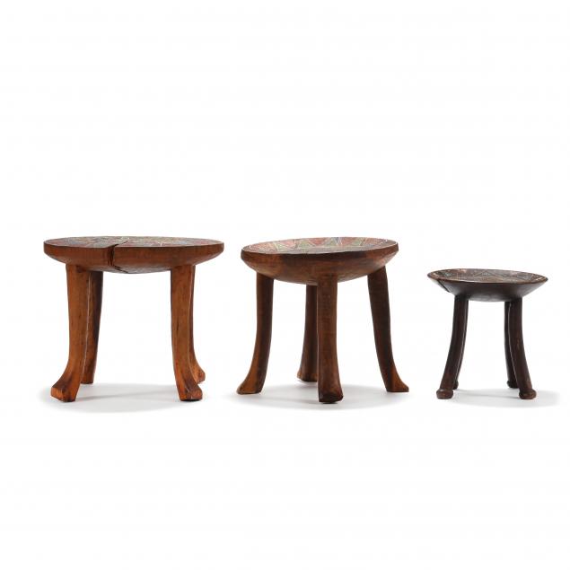 THREE AFRICAN KAMBA BEADED STOOLS 34822d