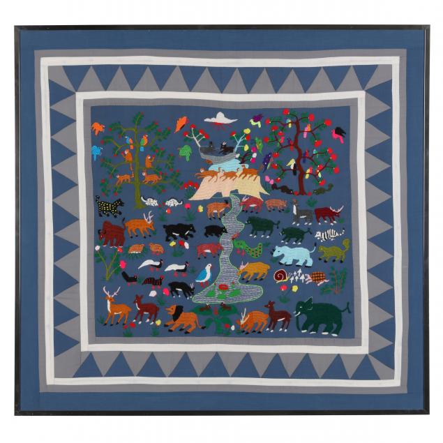 FRAMED QUILTED AND EMBROIDERED