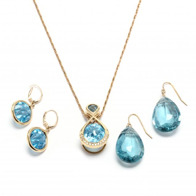 THREE BLUE GEMSTONE JEWELRY ITEMS 348272