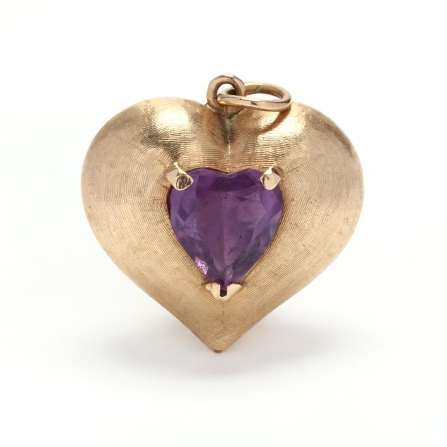 GOLD AND AMETHYST HEART MOTIF CHARM 34826c