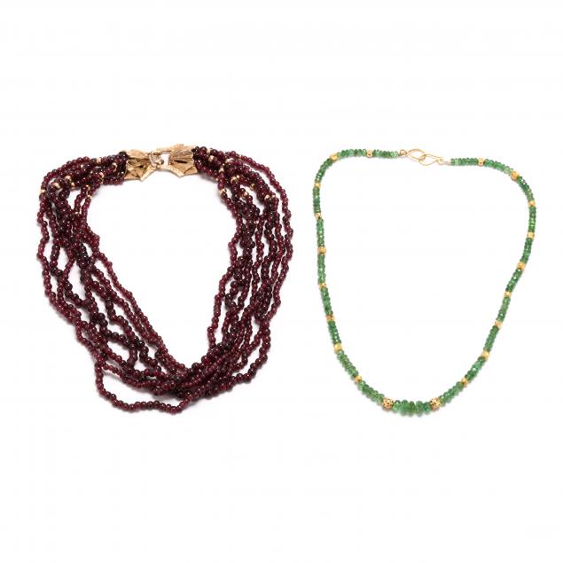 TWO GEMSTONE BEAD NECKLACES To 34827e