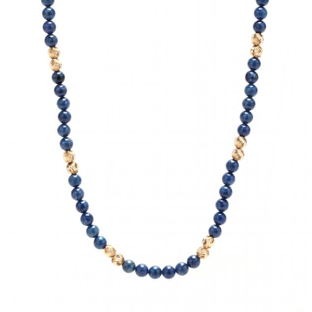 GOLD AND LAPIS LAZULI BEAD NECKLACE
