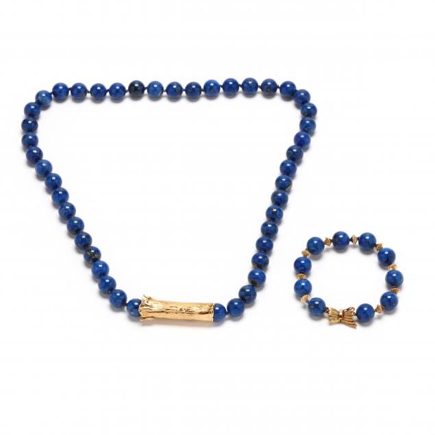 GOLD AND LAPIS LAZULI BEAD NECKLACE 348281
