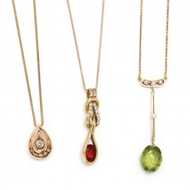 THREE GOLD AND GEM-SET NECKLACES