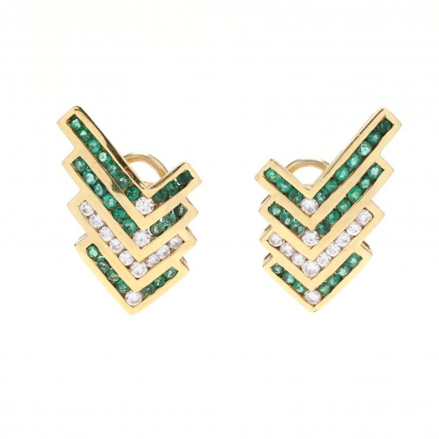 GOLD DIAMOND AND EMERALD EARRINGS 3482af