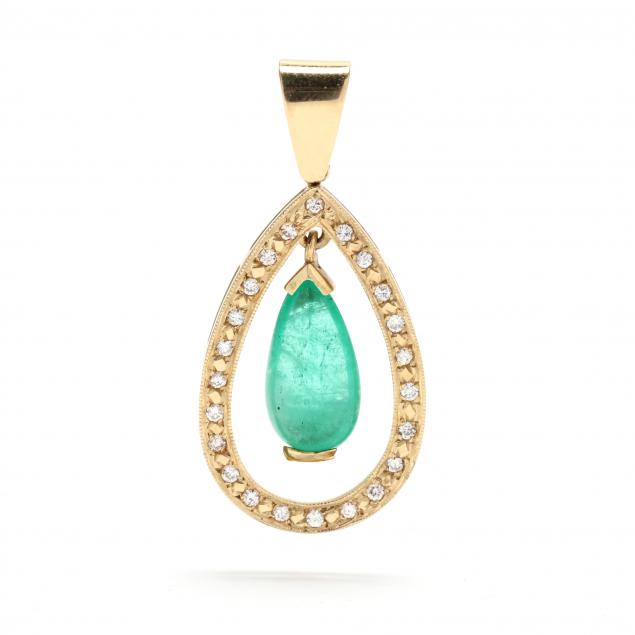 GOLD, EMERALD, AND DIAMOND PENDANT