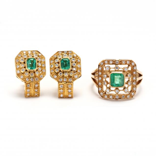 GOLD, EMERALD, AND DIAMOND EARRINGS