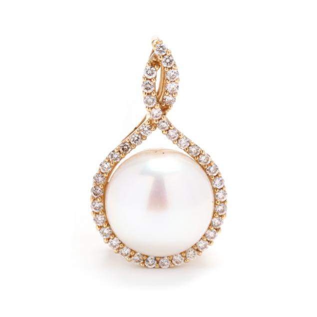 GOLD PEARL AND DIAMOND PENDANT 3482c0