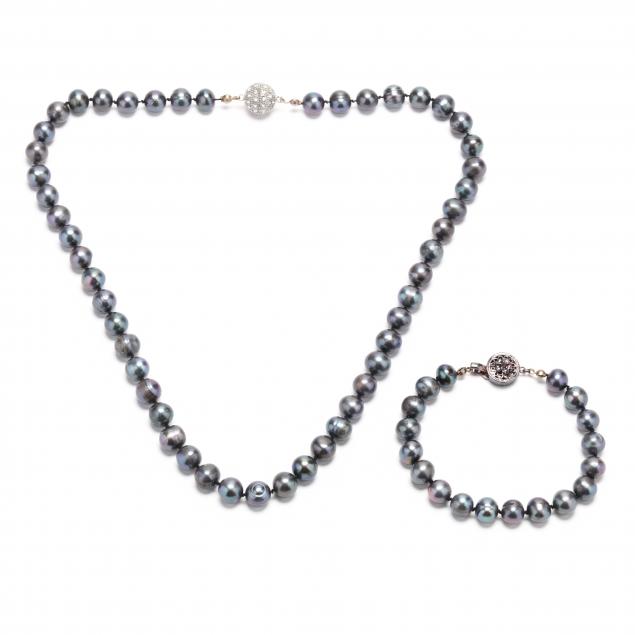 TAHITIAN PEARL NECKLACE AND BRACELET 3482be