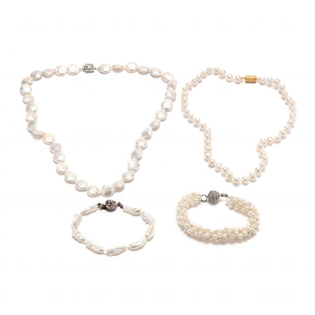 FOUR PEARL JEWELRY ITEMS To include: