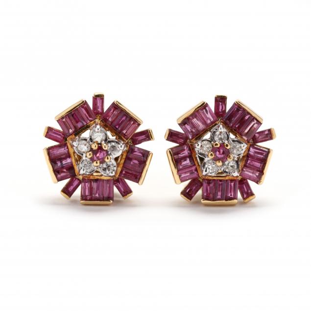 GOLD RUBY AND DIAMOND EARRINGS 3482d0