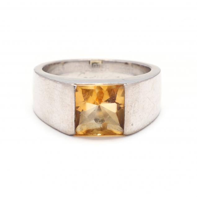 WHITE GOLD AND CITRINE TANK RING  3482e8