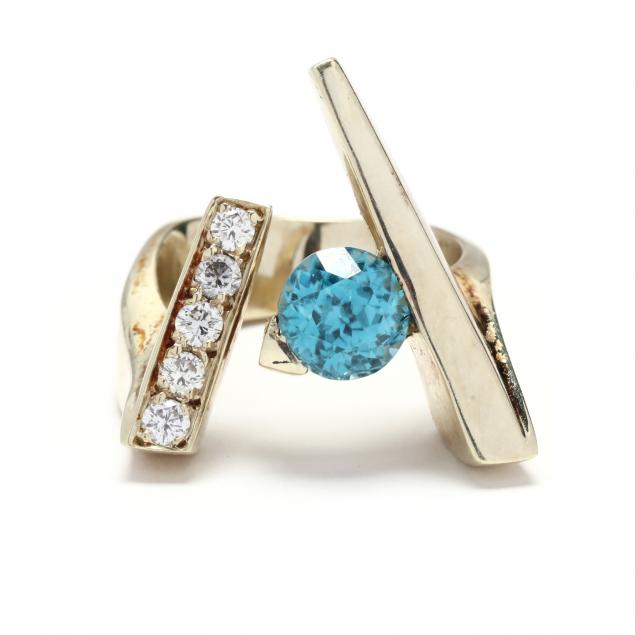 A MODERNIST GOLD, BLUE ZIRCON,