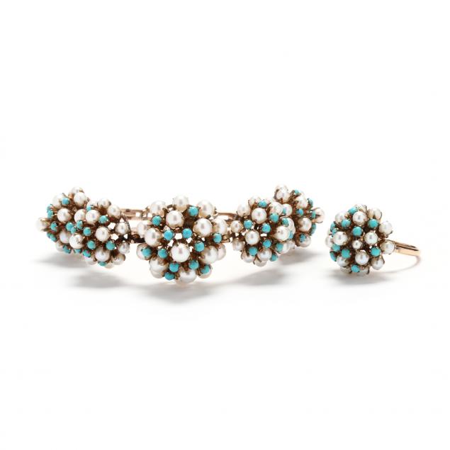 GOLD PEARL AND TURQUOISE BRACELET 3482fb
