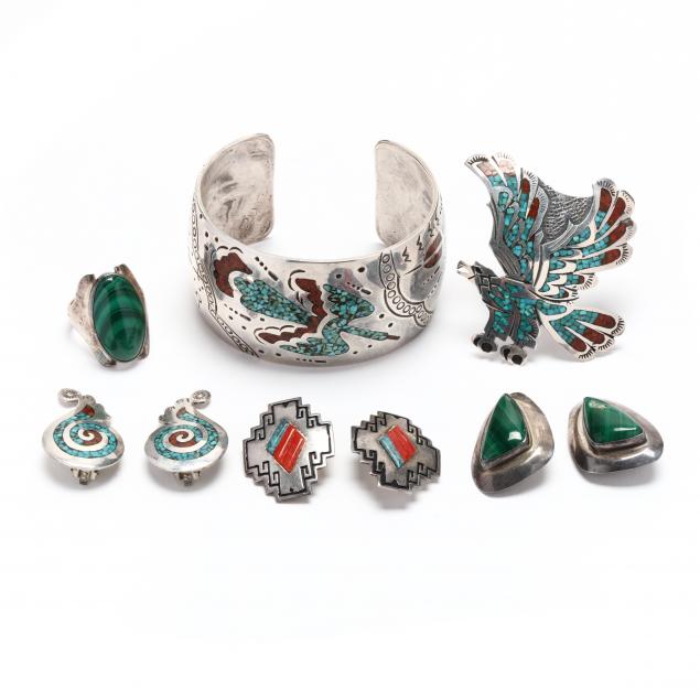 GROUP OF SOUTHWESTERN SILVER GEM SET 348312