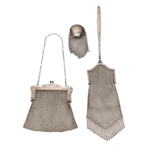 THREE STERLING SILVER MESH PURSES 34838c