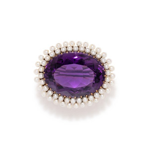 ANTIQUE AMETHYST AND PEARL BROOCH Containing 348394