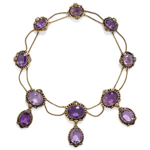 ANTIQUE, AMETHYST AND BLACK ENAMEL