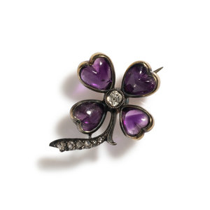 ANTIQUE, AMETHYST AND DIAMOND CLOVER