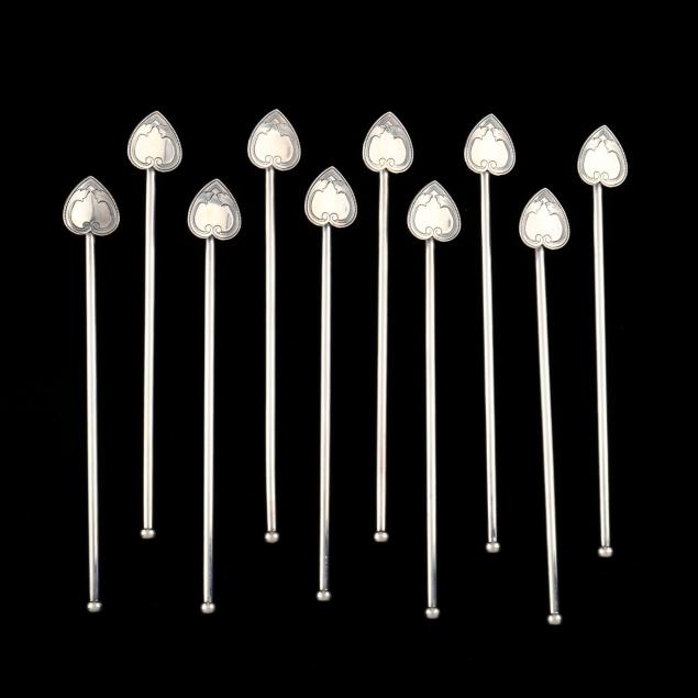 TEN AMERICAN STERLING SILVER STRAW STIRRERS