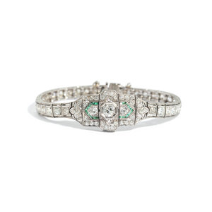 ART DECO, EMERALD AND DIAMOND BRACELET
Containing