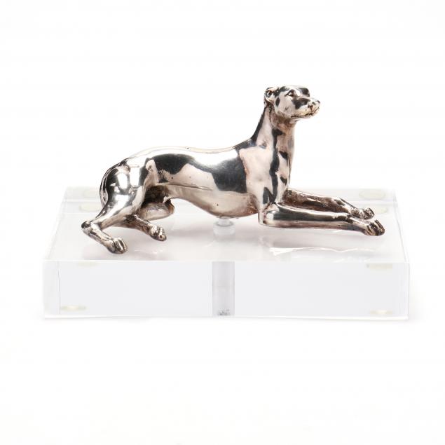 SILVER CLAD HOUND ON LUCITE BASE