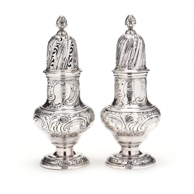 A PAIR OF GEORGE II SILVER CASTERS