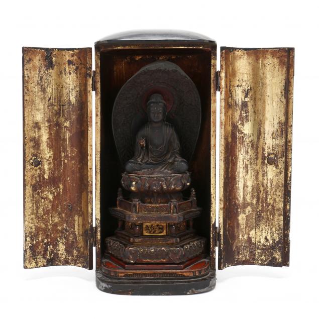 A JAPANESE LACQUERED ZUSHI SHRINE WITH