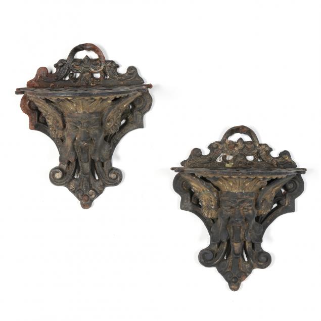 PAIR OF FIGURAL MASK CAST IRON 3484cf