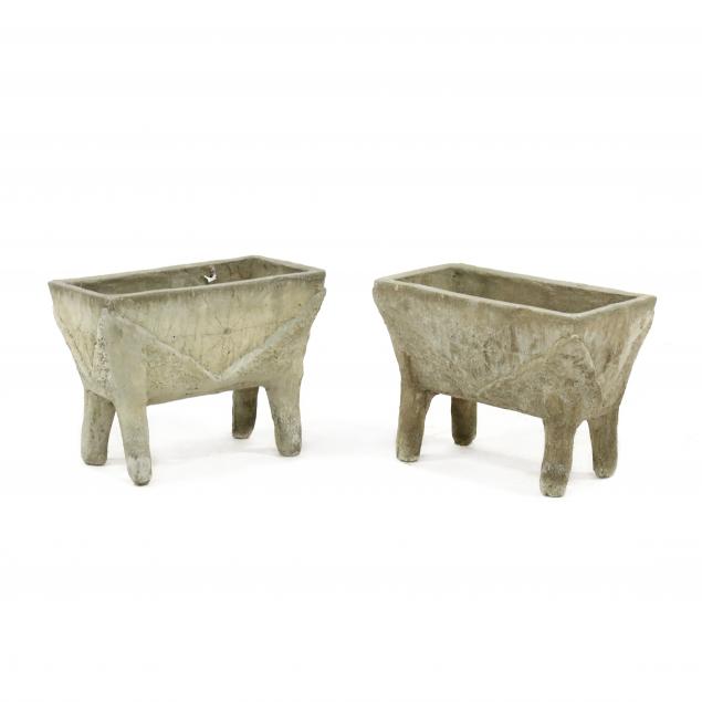 PAIR OF CAST STONE FAUX BOIS FOOTED