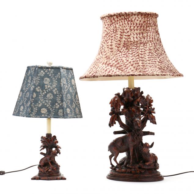 TWO BLACK FOREST STYLE TABLE LAMPS